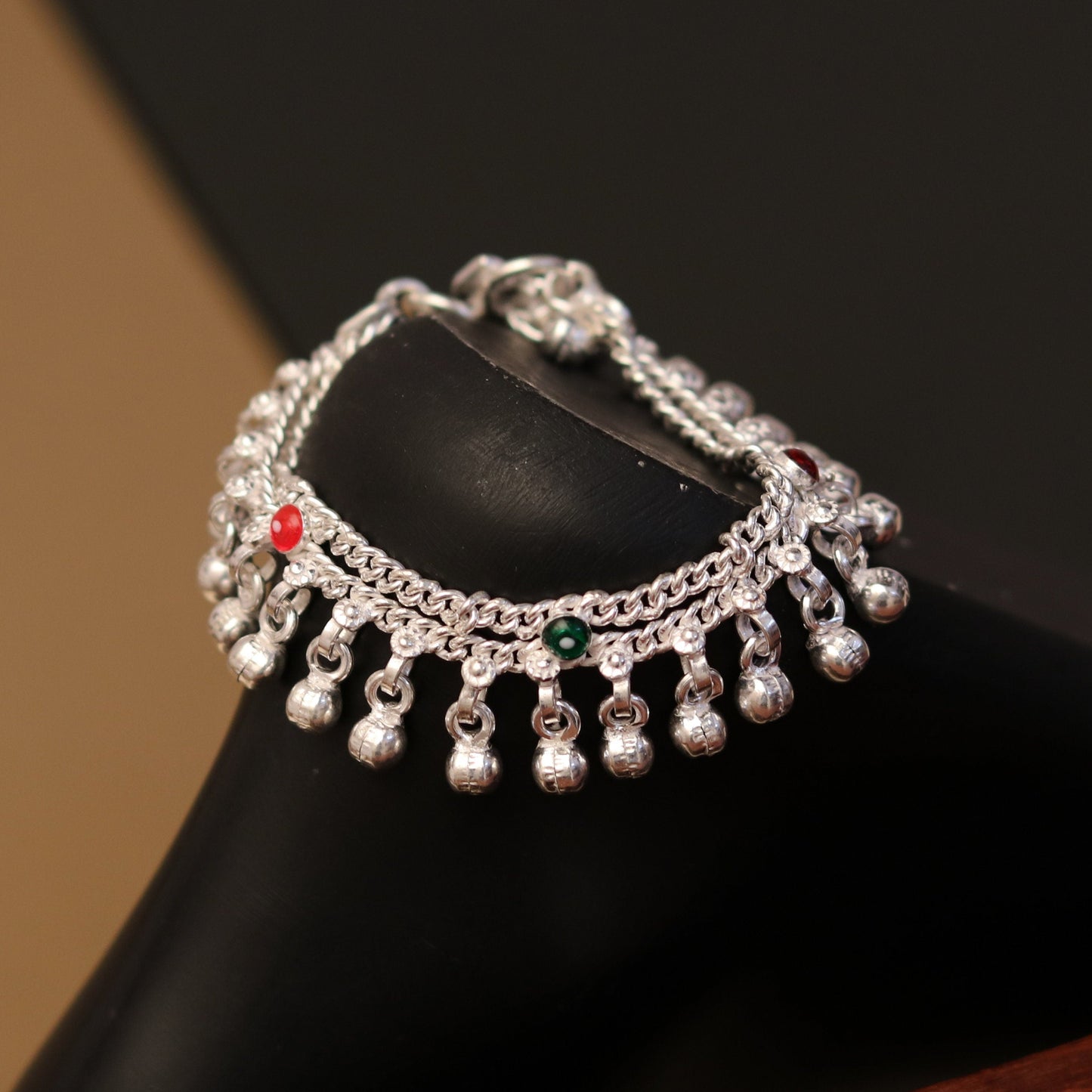 5.7" Handmade sterling silver baby anklets, excellent hanging noisy bells ghungroo, baby charm ankle bracelet,payal for kids jewelry ank162 - TRIBAL ORNAMENTS