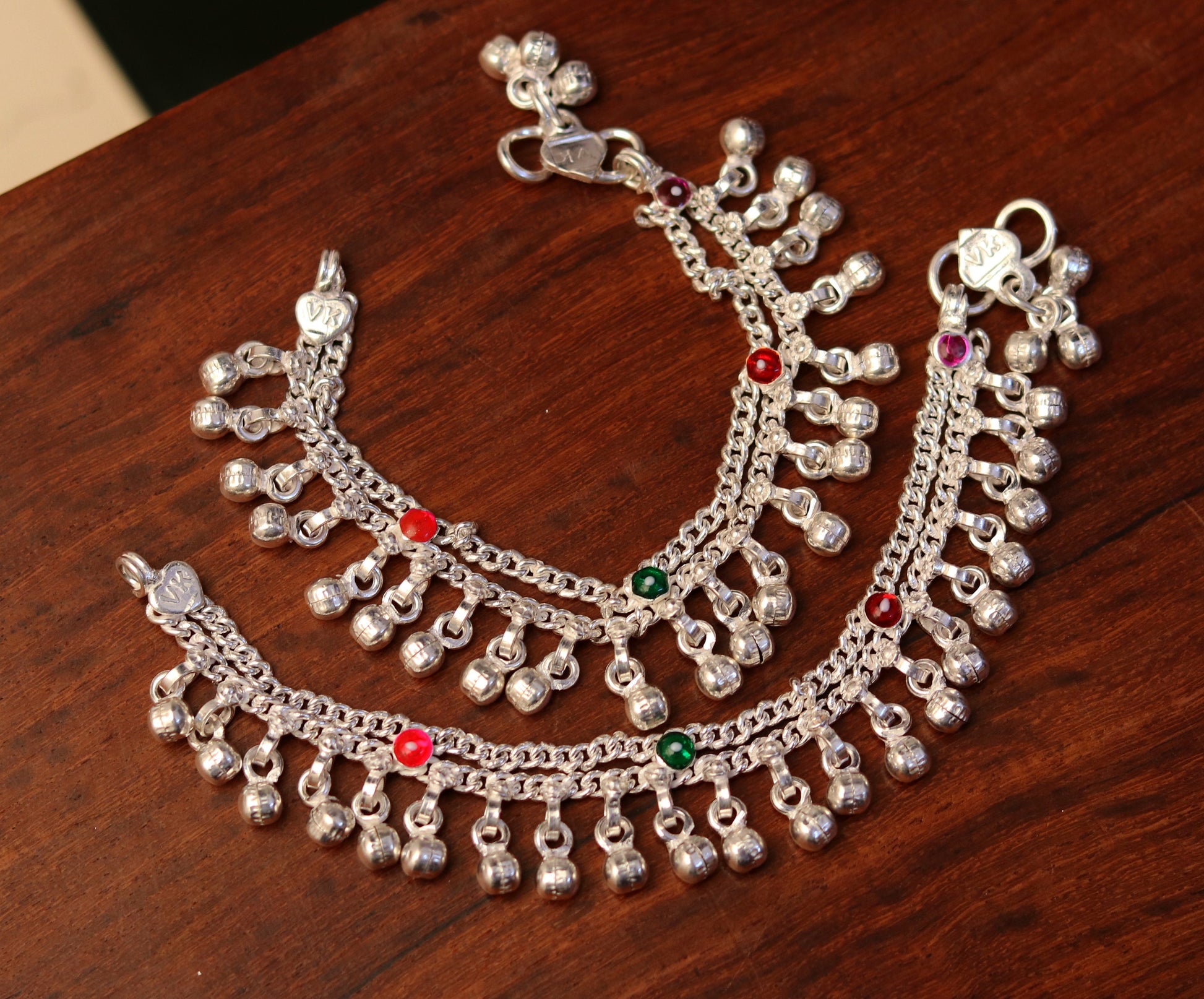 5.7" Handmade sterling silver baby anklets, excellent hanging noisy bells ghungroo, baby charm ankle bracelet,payal for kids jewelry ank162 - TRIBAL ORNAMENTS