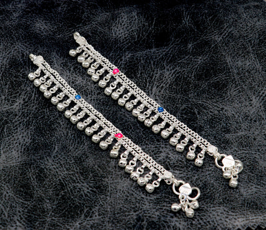 5" Handmade sterling silver new born baby anklets, excellent waved charming noisy bells baby anklet bracelet, payal for kids jewelry ank278 - TRIBAL ORNAMENTS