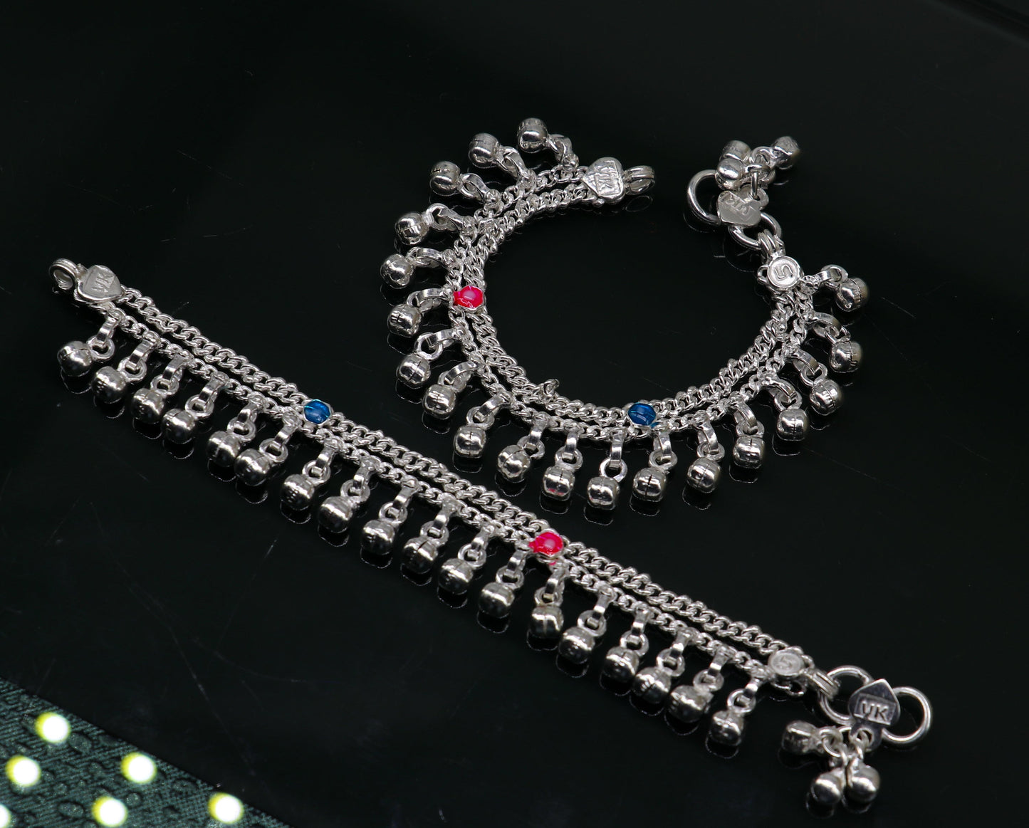 5" Handmade sterling silver new born baby anklets, excellent waved charming noisy bells baby anklet bracelet, payal for kids jewelry ank278 - TRIBAL ORNAMENTS