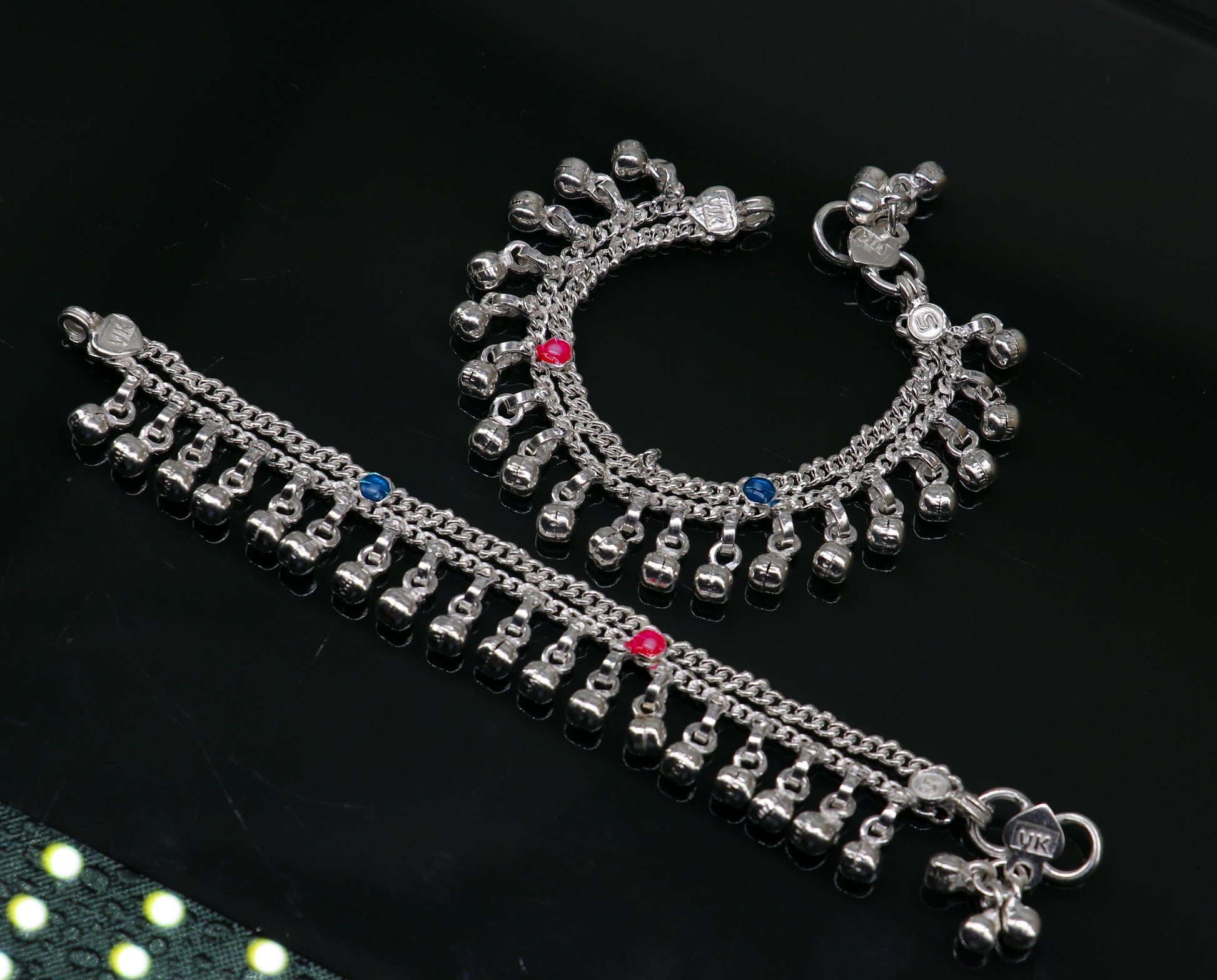 5" Handmade sterling silver new born baby anklets, excellent waved charming noisy bells baby anklet bracelet, payal for kids jewelry ank278 - TRIBAL ORNAMENTS