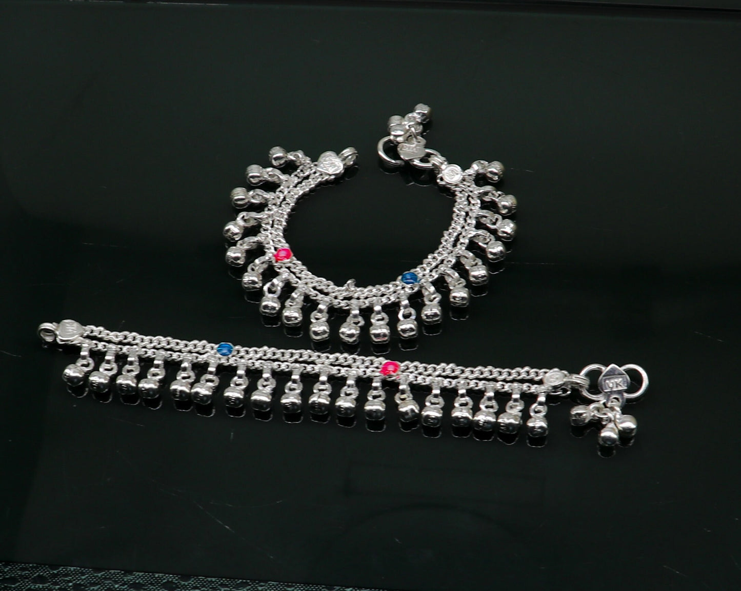 5" Handmade sterling silver new born baby anklets, excellent waved charming noisy bells baby anklet bracelet, payal for kids jewelry ank278 - TRIBAL ORNAMENTS