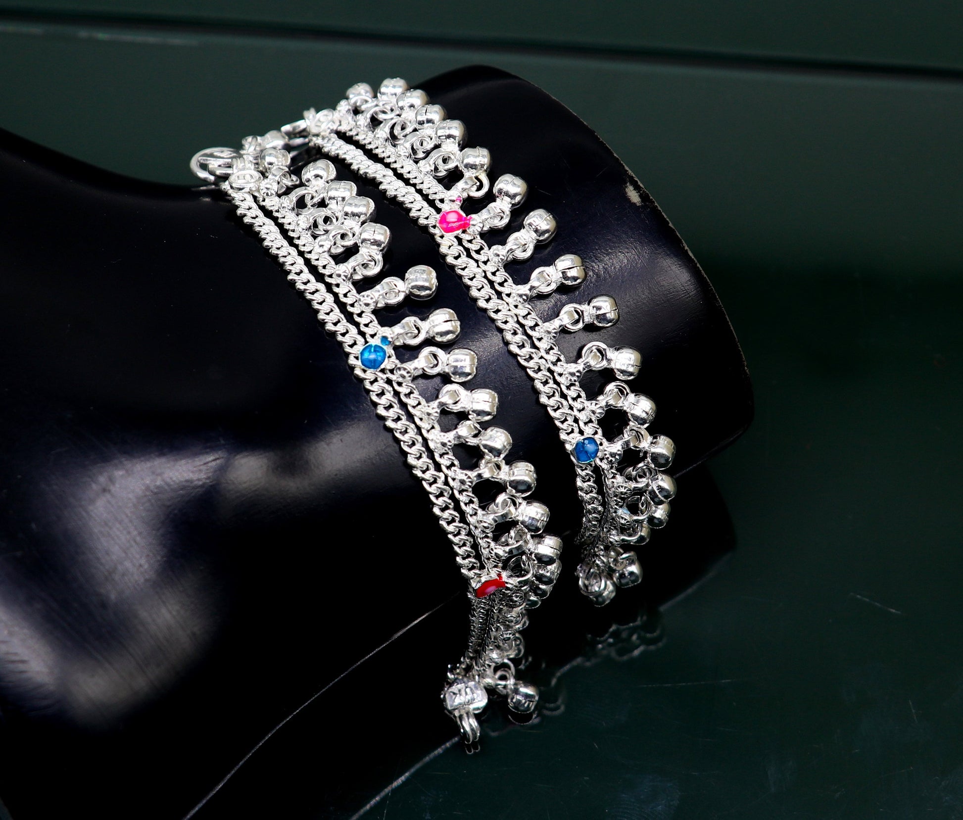 5" Handmade sterling silver new born baby anklets, excellent waved charming noisy bells baby anklet bracelet, payal for kids jewelry ank278 - TRIBAL ORNAMENTS