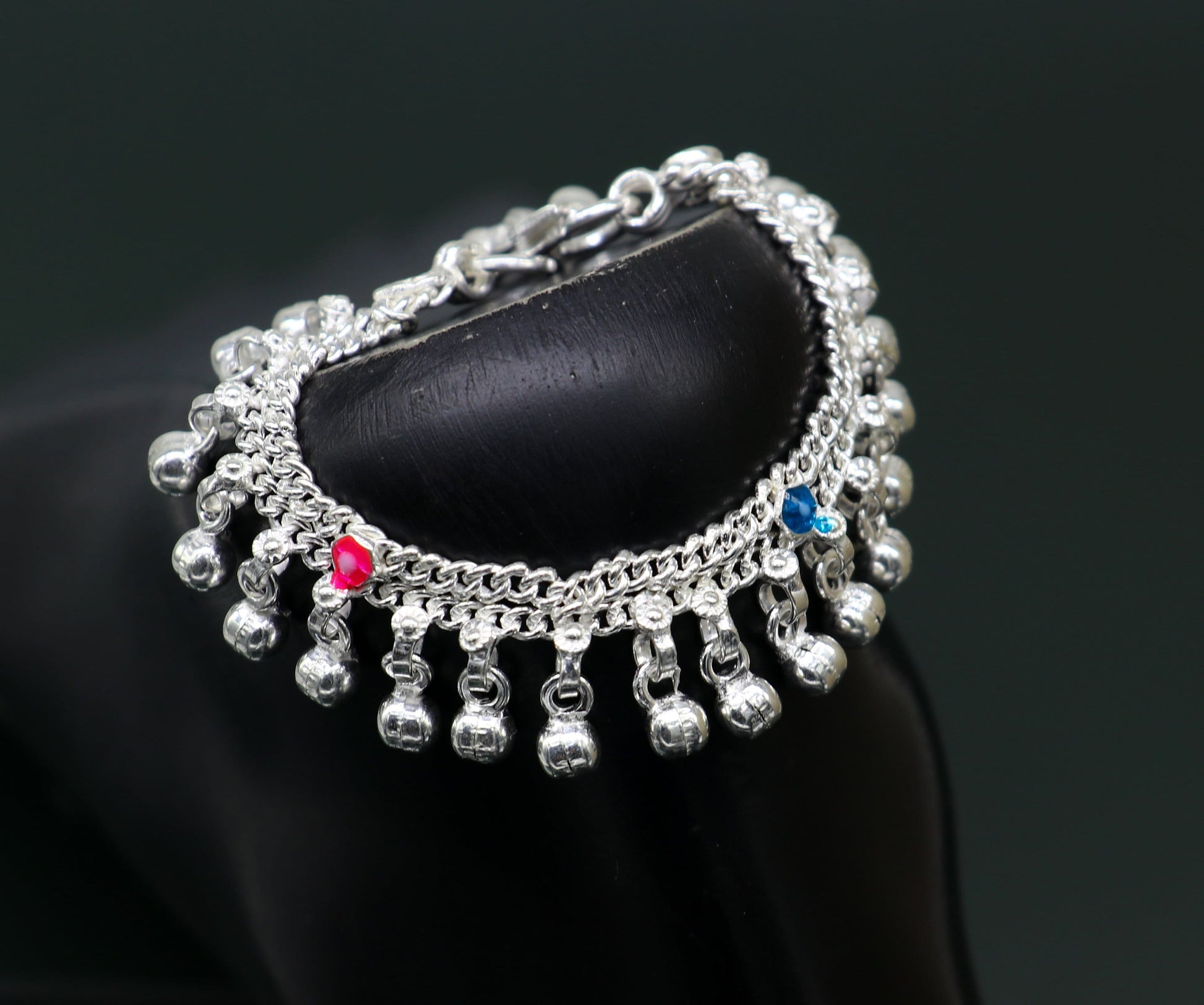 5" Handmade sterling silver new born baby anklets, excellent waved charming noisy bells baby anklet bracelet, payal for kids jewelry ank278 - TRIBAL ORNAMENTS