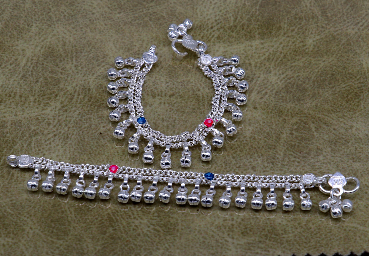 5" Handmade sterling silver new born baby anklets, excellent waved charming noisy bells baby anklet bracelet, payal for kids jewelry ank278 - TRIBAL ORNAMENTS