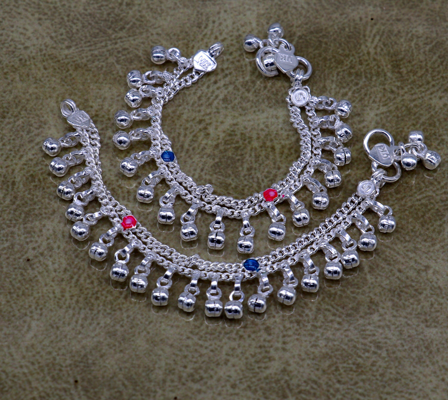 5" Handmade sterling silver new born baby anklets, excellent waved charming noisy bells baby anklet bracelet, payal for kids jewelry ank278 - TRIBAL ORNAMENTS