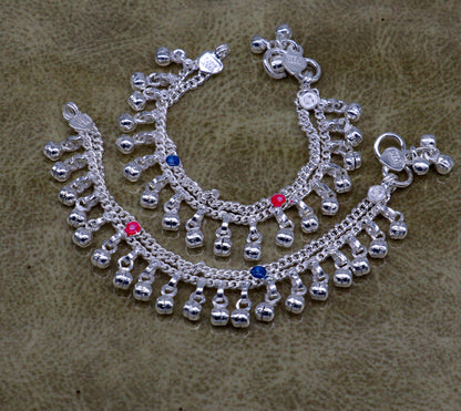 5" Handmade sterling silver new born baby anklets, excellent waved charming noisy bells baby anklet bracelet, payal for kids jewelry ank278 - TRIBAL ORNAMENTS