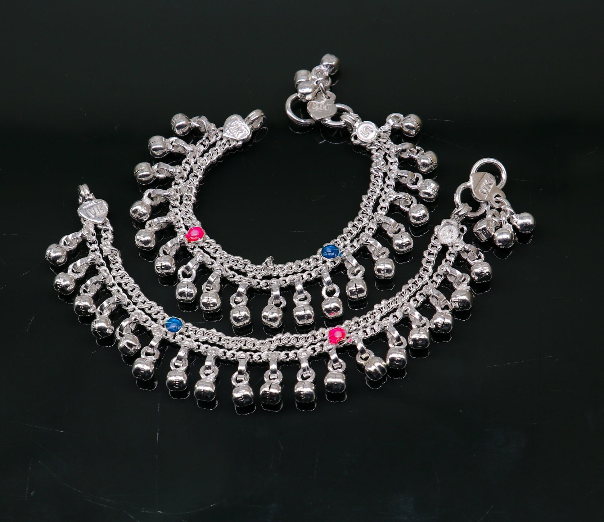 5" Handmade sterling silver new born baby anklets, excellent waved charming noisy bells baby anklet bracelet, payal for kids jewelry ank278 - TRIBAL ORNAMENTS