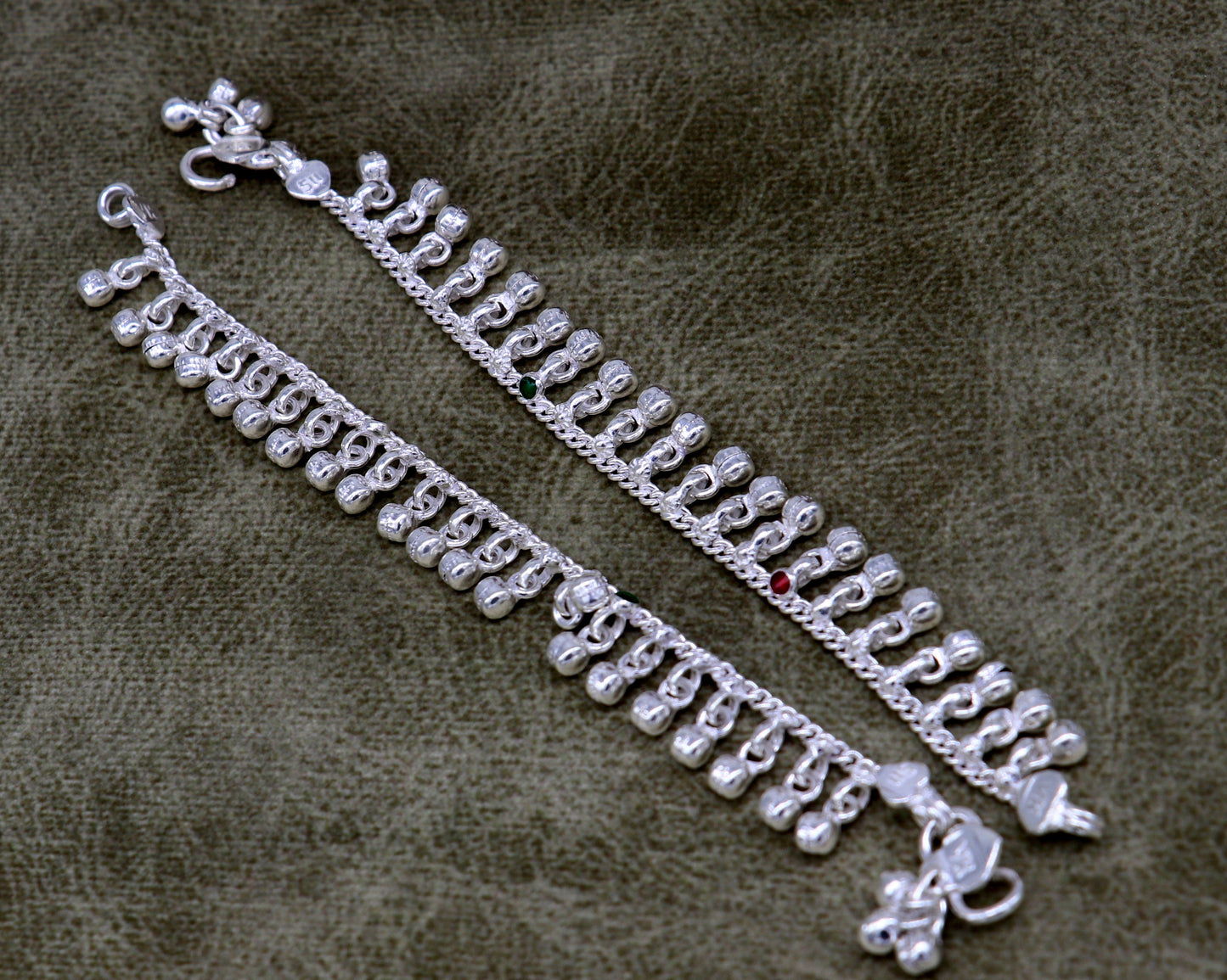 5" Handmade sterling silver new born baby anklets, excellent waved charming noisy bells baby anklet bracelet, payal kids jewelry ank281 - TRIBAL ORNAMENTS