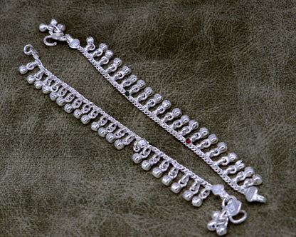 5" Handmade sterling silver new born baby anklets, excellent waved charming noisy bells baby anklet bracelet, payal kids jewelry ank281 - TRIBAL ORNAMENTS