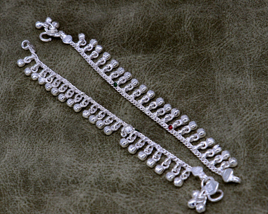 5" Handmade sterling silver new born baby anklets, excellent waved charming noisy bells baby anklet bracelet, payal kids jewelry ank281 - TRIBAL ORNAMENTS