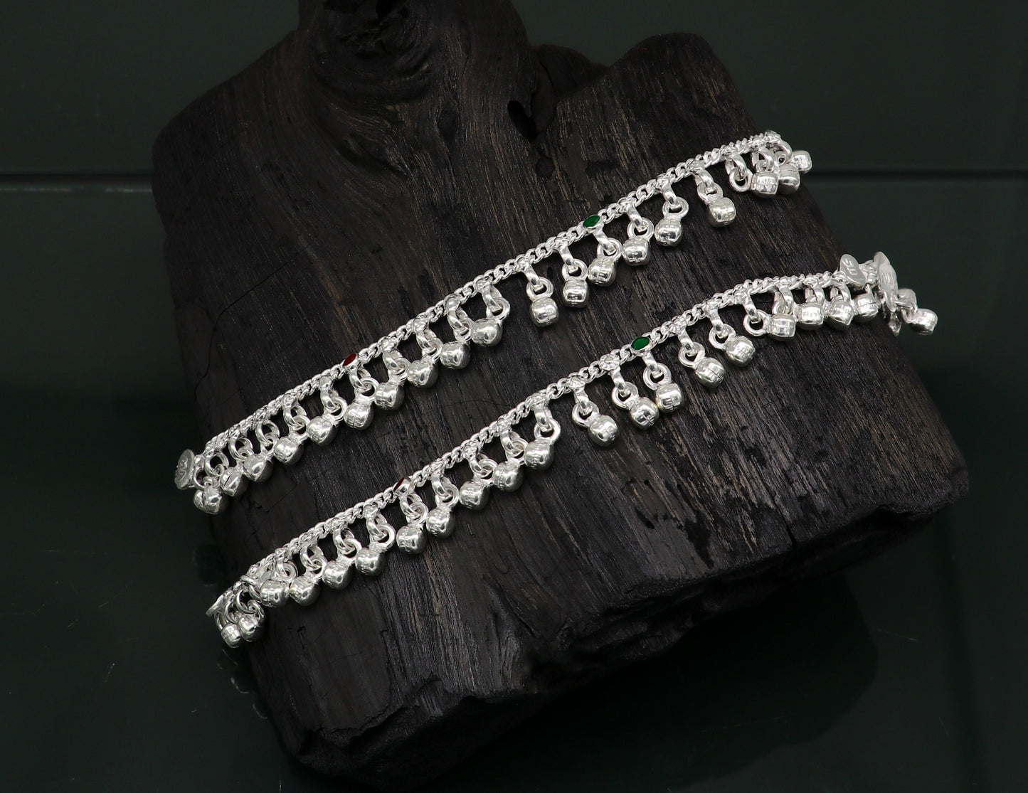 5" Handmade sterling silver new born baby anklets, excellent waved charming noisy bells baby anklet bracelet, payal kids jewelry ank281 - TRIBAL ORNAMENTS