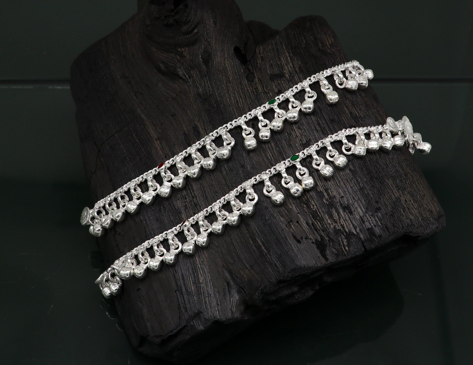 5" Handmade sterling silver new born baby anklets, excellent waved charming noisy bells baby anklet bracelet, payal kids jewelry ank281 - TRIBAL ORNAMENTS