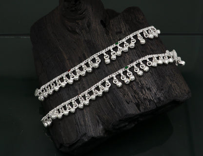 5" Handmade sterling silver new born baby anklets, excellent waved charming noisy bells baby anklet bracelet, payal kids jewelry ank281 - TRIBAL ORNAMENTS
