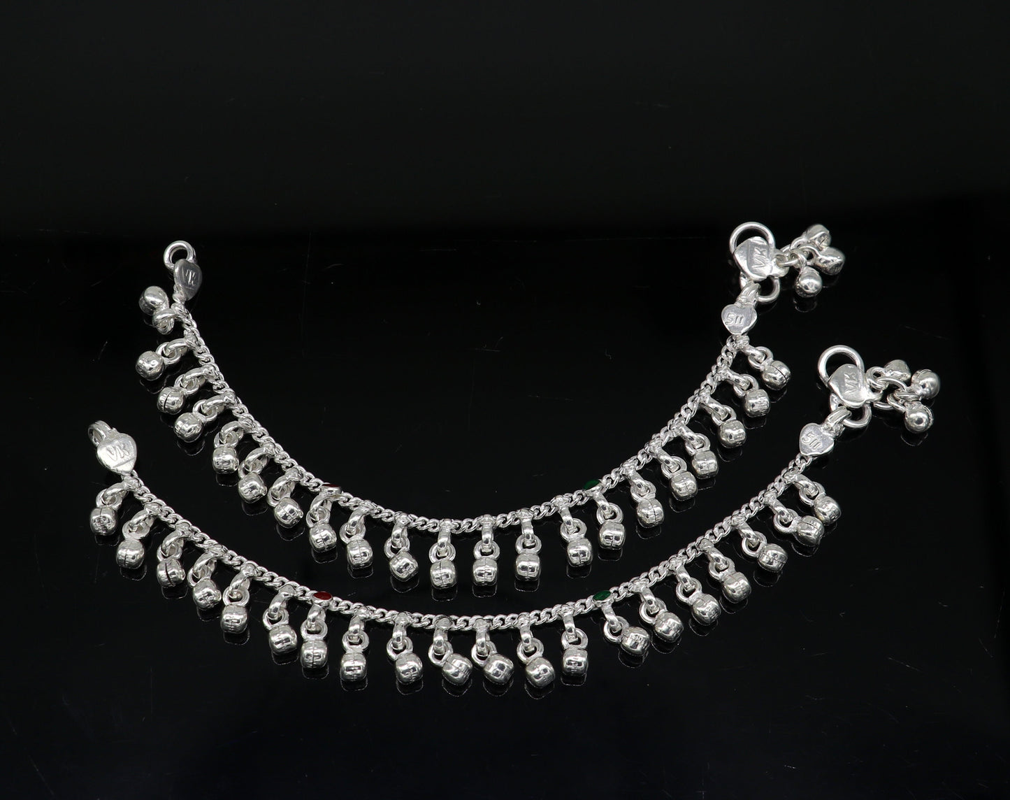 5" Handmade sterling silver new born baby anklets, excellent waved charming noisy bells baby anklet bracelet, payal kids jewelry ank281 - TRIBAL ORNAMENTS