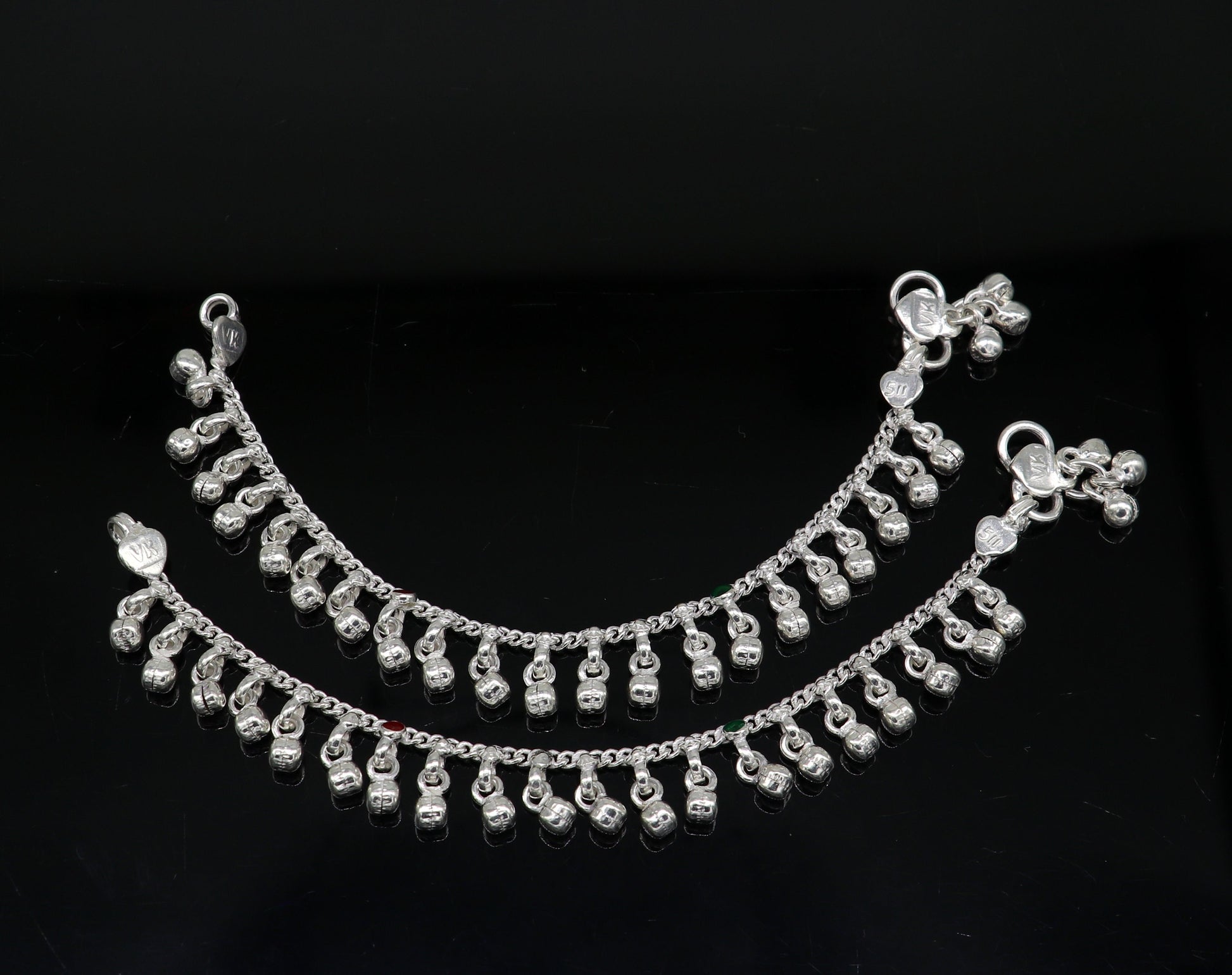 5" Handmade sterling silver new born baby anklets, excellent waved charming noisy bells baby anklet bracelet, payal kids jewelry ank281 - TRIBAL ORNAMENTS