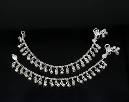 5" Handmade sterling silver new born baby anklets, excellent waved charming noisy bells baby anklet bracelet, payal kids jewelry ank281 - TRIBAL ORNAMENTS