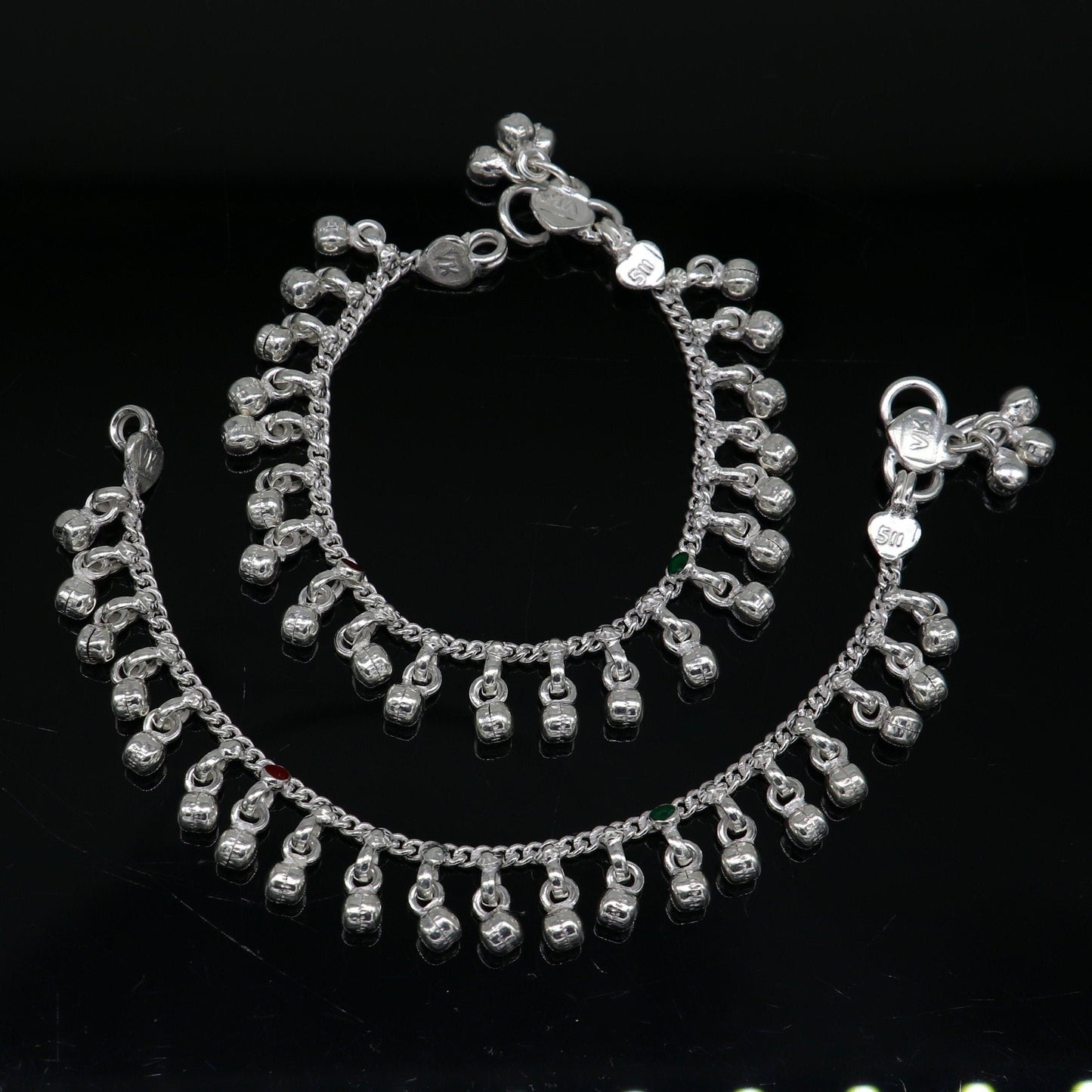 5" Handmade sterling silver new born baby anklets, excellent waved charming noisy bells baby anklet bracelet, payal kids jewelry ank281 - TRIBAL ORNAMENTS