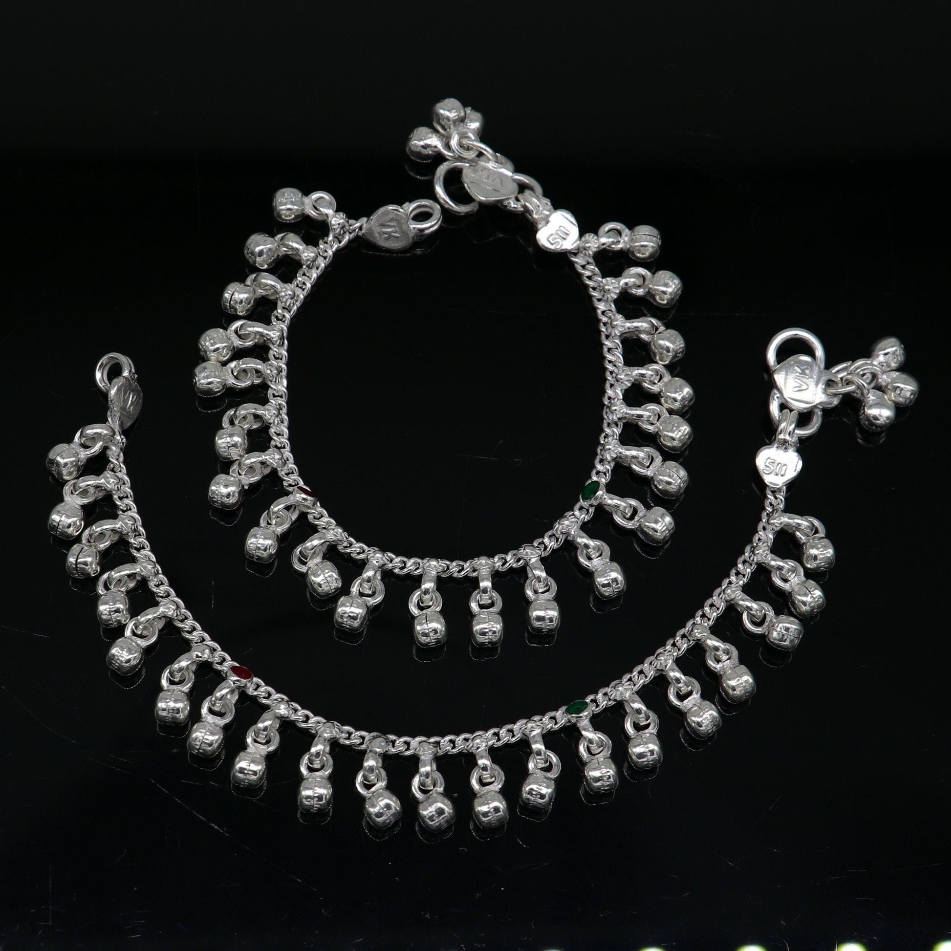 5" Handmade sterling silver new born baby anklets, excellent waved charming noisy bells baby anklet bracelet, payal kids jewelry ank281 - TRIBAL ORNAMENTS