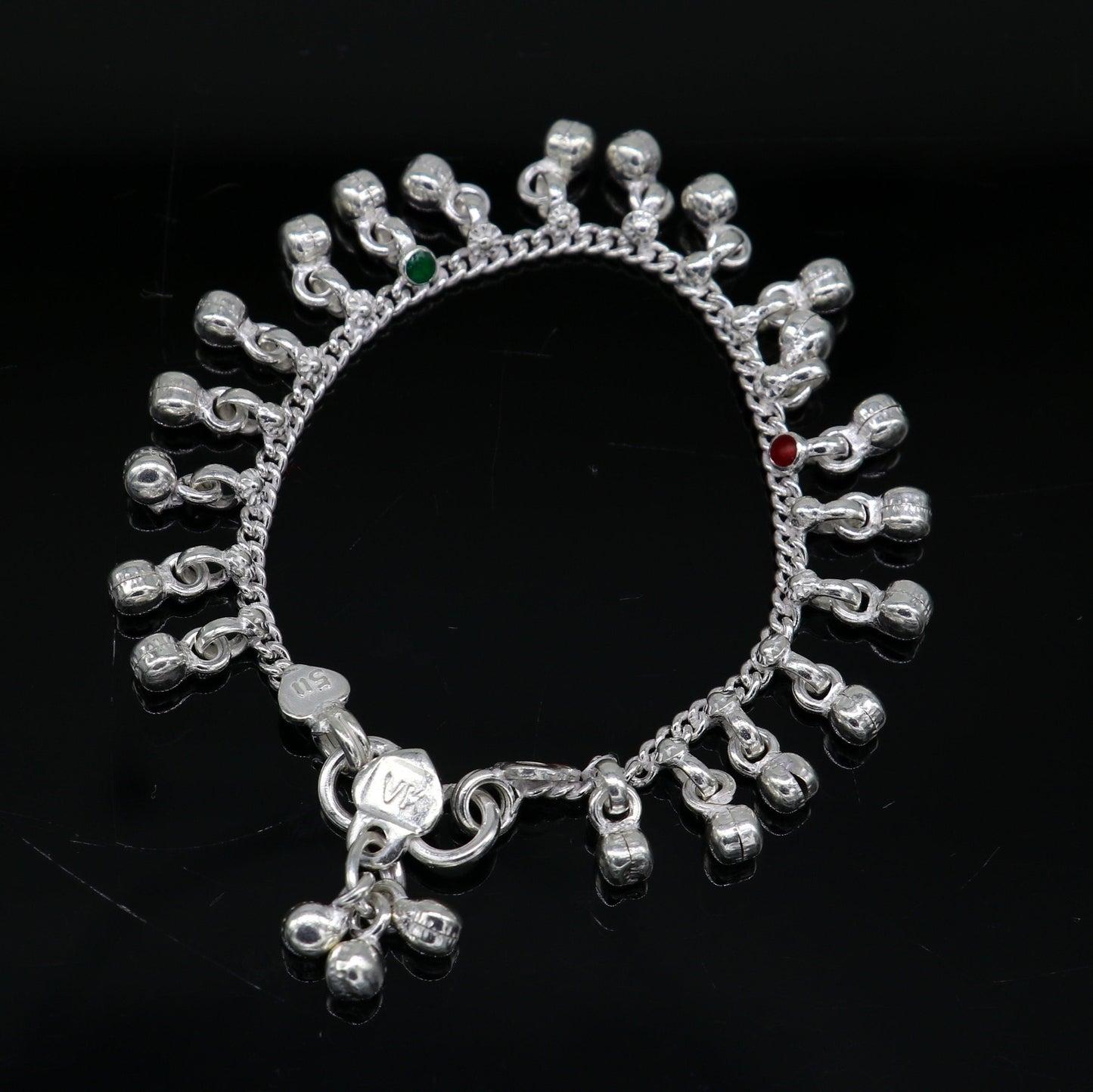 5" Handmade sterling silver new born baby anklets, excellent waved charming noisy bells baby anklet bracelet, payal kids jewelry ank281 - TRIBAL ORNAMENTS