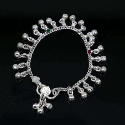 5" Handmade sterling silver new born baby anklets, excellent waved charming noisy bells baby anklet bracelet, payal kids jewelry ank281 - TRIBAL ORNAMENTS