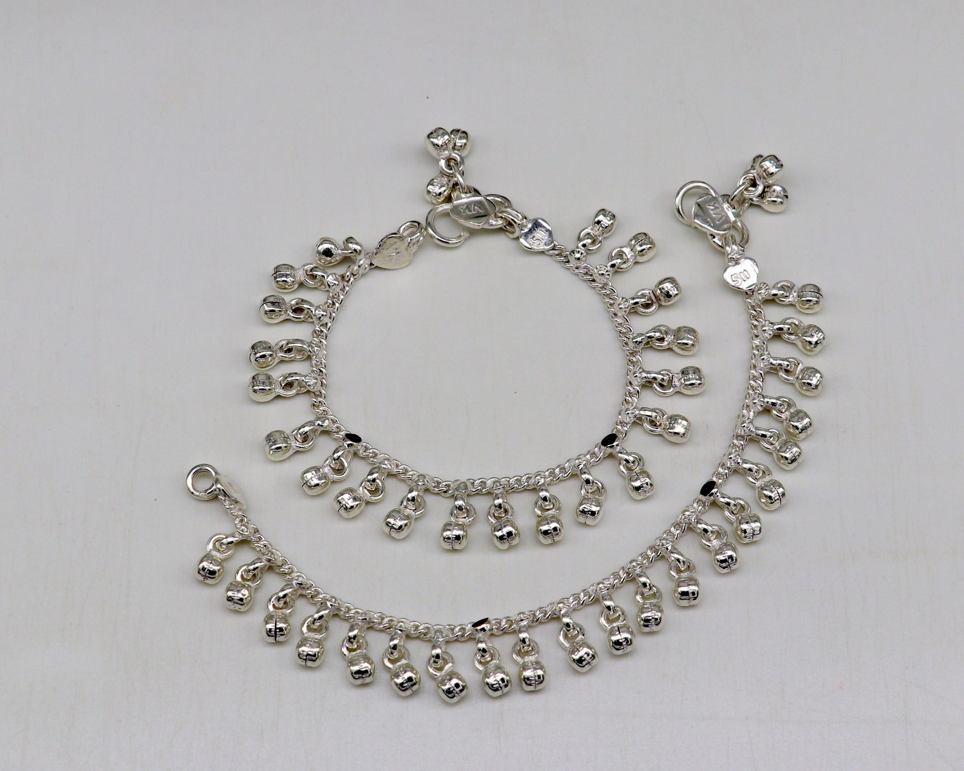 5" Handmade sterling silver new born baby anklets, excellent waved charming noisy bells baby anklet bracelet, payal kids jewelry ank281 - TRIBAL ORNAMENTS