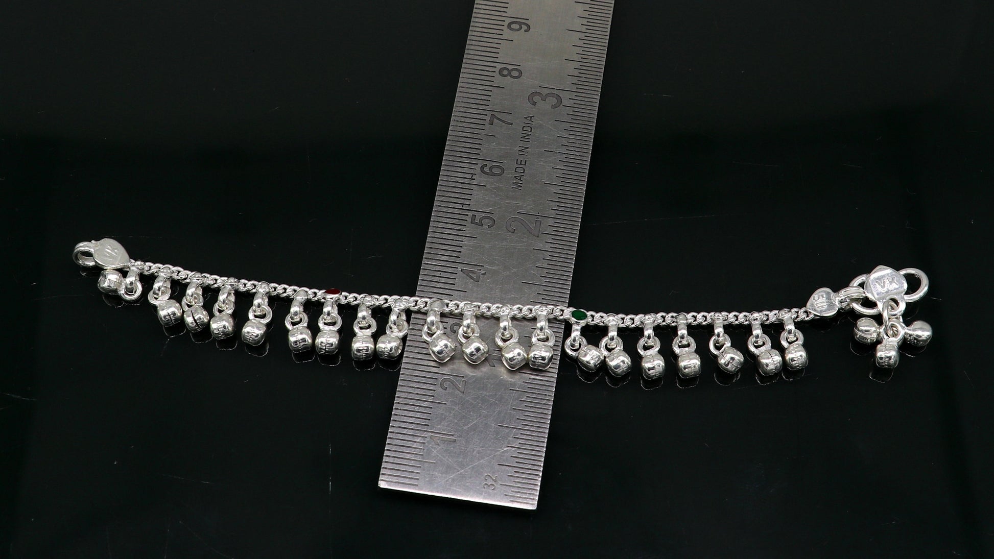 5" Handmade sterling silver new born baby anklets, excellent waved charming noisy bells baby anklet bracelet, payal kids jewelry ank281 - TRIBAL ORNAMENTS