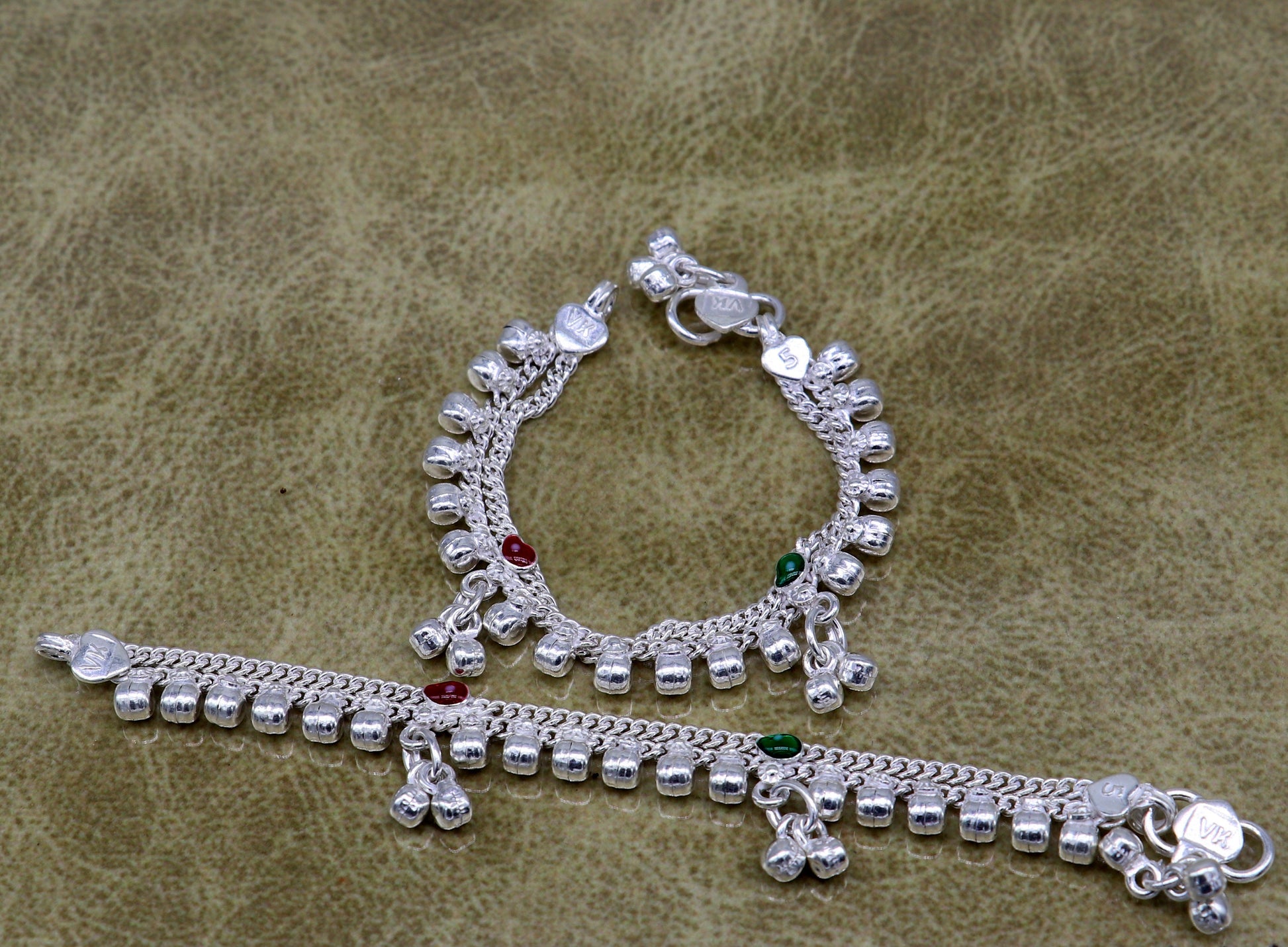 5 inches long customized anklets for new born baby anklets, best unisex kids foot bracelet charm anklets bracelet from India ank283 - TRIBAL ORNAMENTS