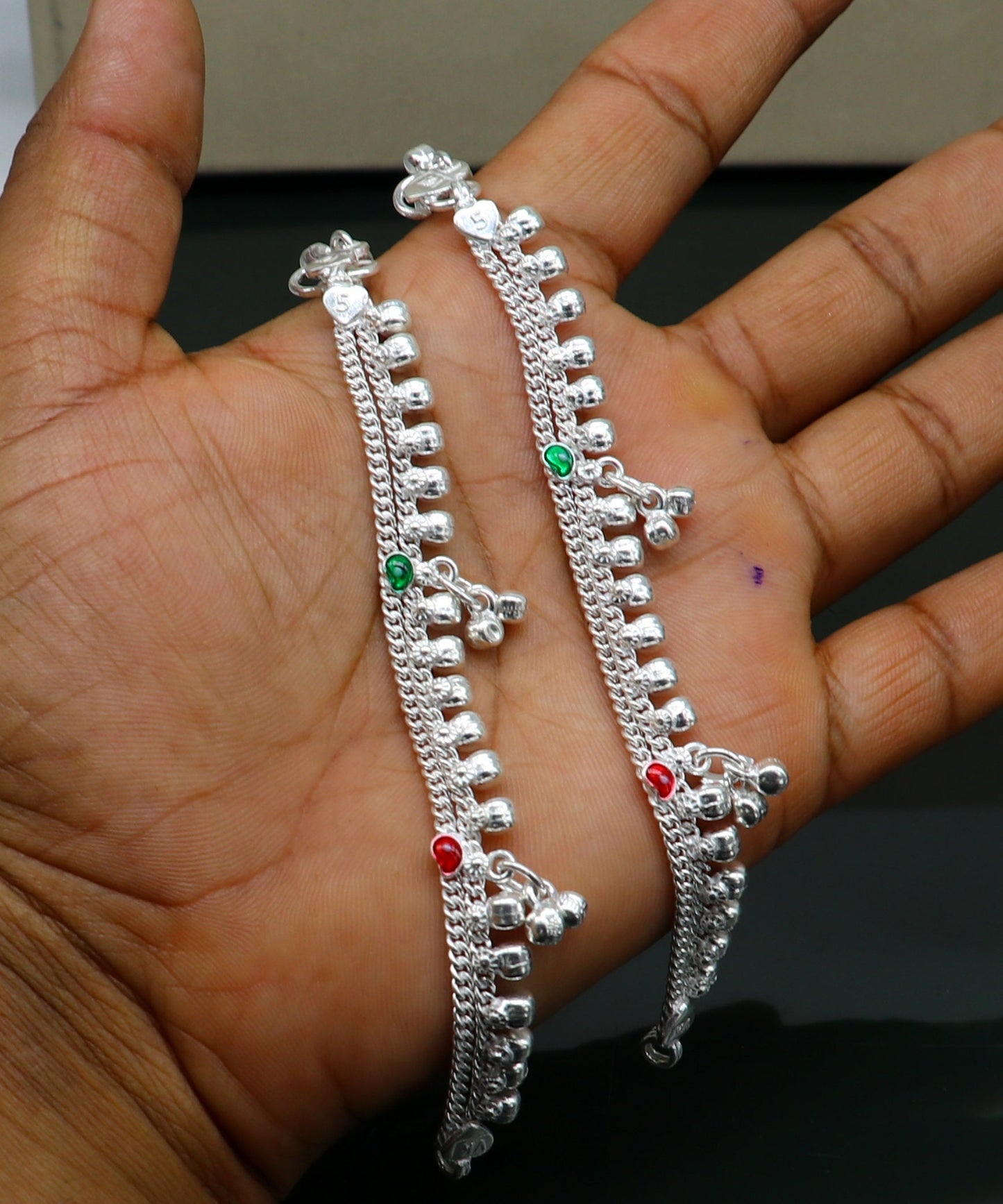 5 inches long customized anklets for new born baby anklets, best unisex kids foot bracelet charm anklets bracelet from India ank283 - TRIBAL ORNAMENTS