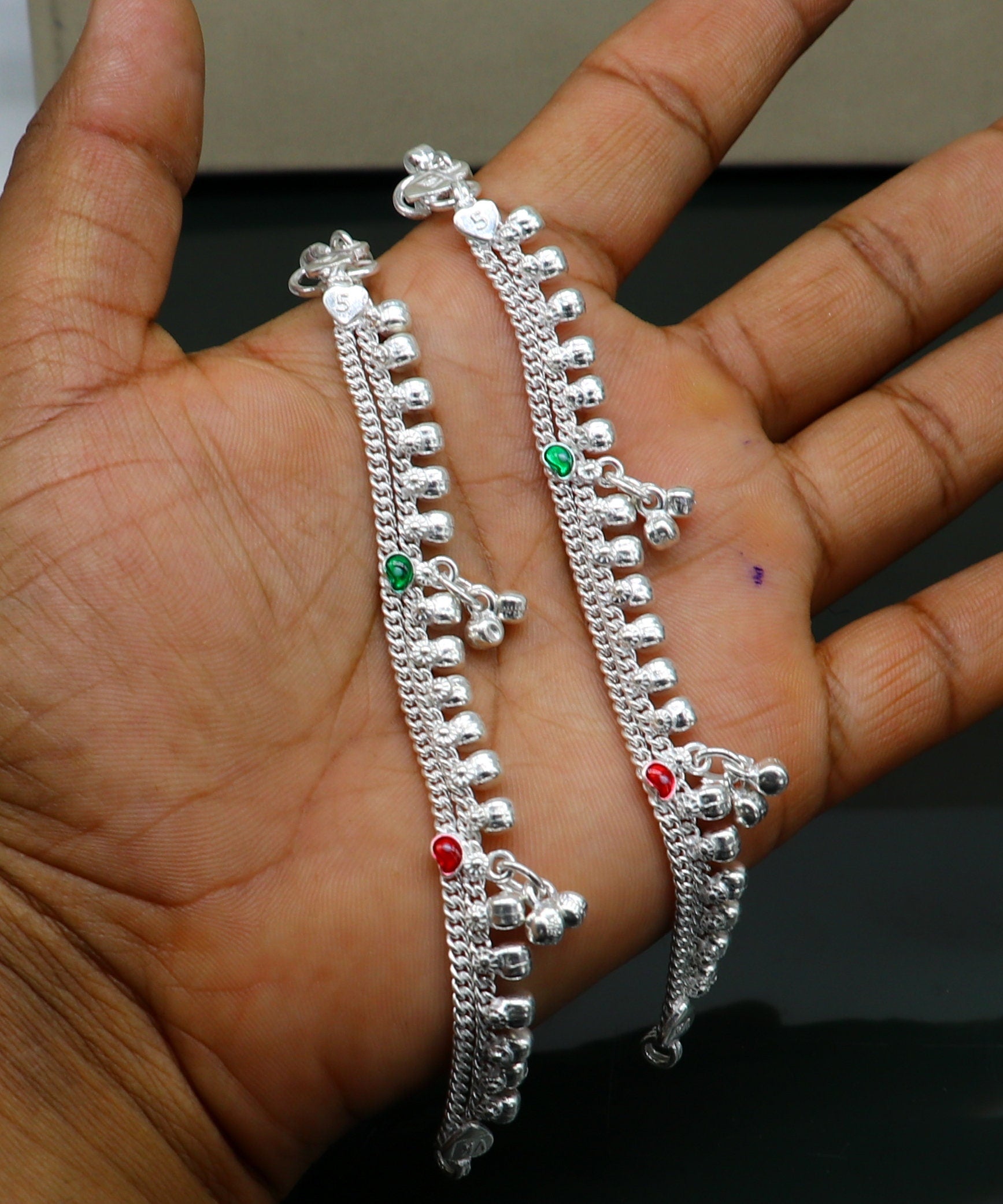 5 inches long customized anklets for new born baby anklets, best unisex kids foot bracelet charm anklets bracelet from India ank283 - TRIBAL ORNAMENTS