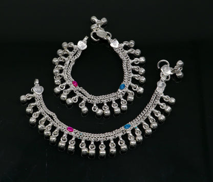 Customized 5-inch unisex baby anklet with noisy bells, tribal-style foot bracelet and charm for newborns by Tribal Ornaments.