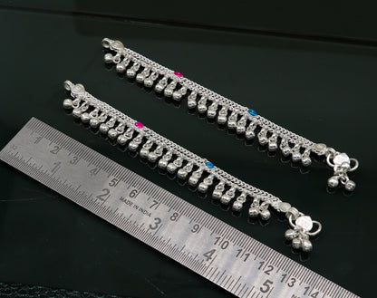 Tribal Ornaments 5-inch unisex baby anklet with charms and noisy bells, personalized foot bracelet for newborns.