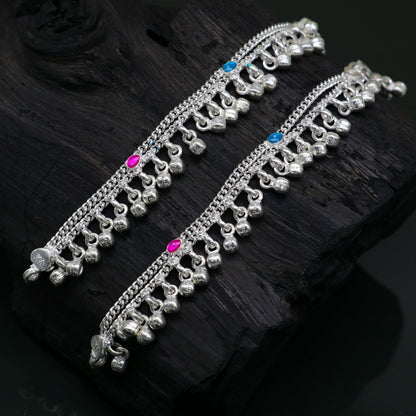 Customized 5-inch unisex baby anklet with bells, tribal design, adjustable charm foot bracelet for newborns by Tribal Ornaments.