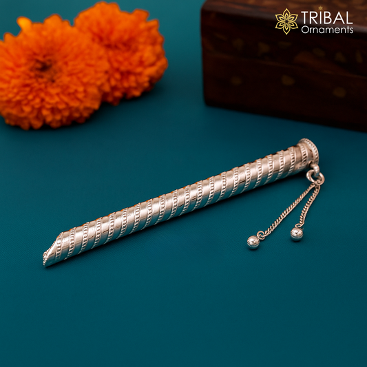 5" long handmade sterling silver Hindu god Lord Krishna flute, stunning divine Krishna gifting silver accessories, puja utensils su724 - TRIBAL ORNAMENTS