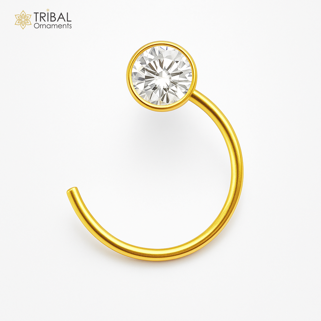 5 MM 18k Gold Nose Pin india white stone simple design Best price Nose Ring Piercing Stud - TRIBAL ORNAMENTS