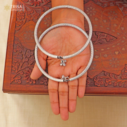 5 mm 925 sterling silver vintage ethnic design customized foot ankle kada bracelet with hanging drops  belly dance jewelry nsfk152 - TRIBAL ORNAMENTS