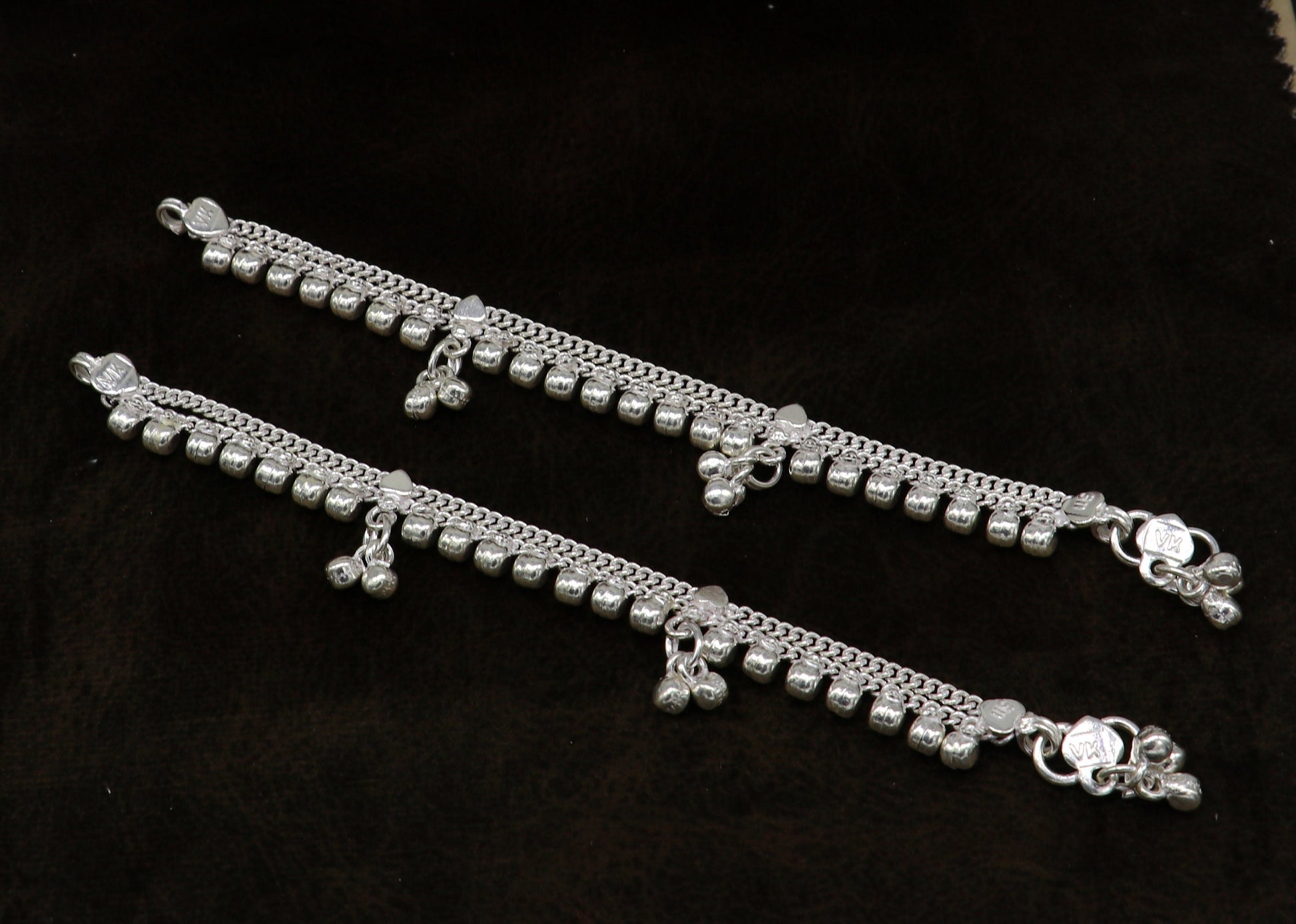 5" Vintage fancy style customized Sterling silver baby anklets, charm ankle bracelet, best kids gifting jewelry birthday gift india ank288 - TRIBAL ORNAMENTS