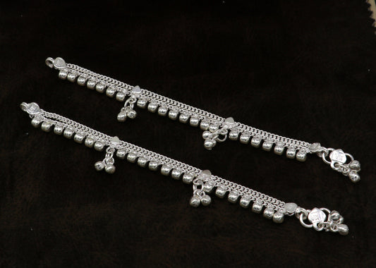 5" Vintage fancy style customized Sterling silver baby anklets, charm ankle bracelet, best kids gifting jewelry birthday gift india ank288 - TRIBAL ORNAMENTS