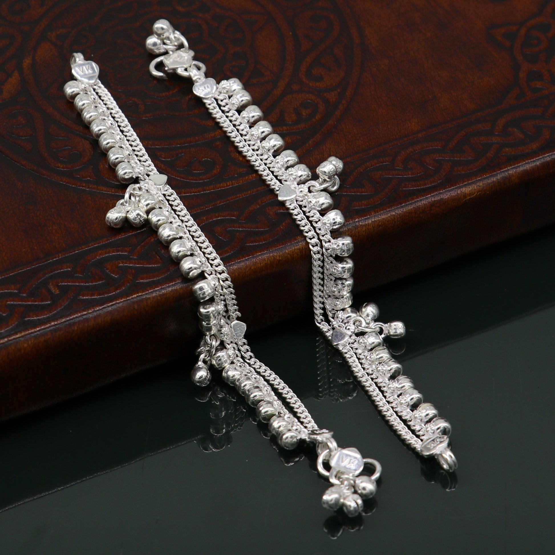 5" Vintage fancy style customized Sterling silver baby anklets, charm ankle bracelet, best kids gifting jewelry birthday gift india ank288 - TRIBAL ORNAMENTS