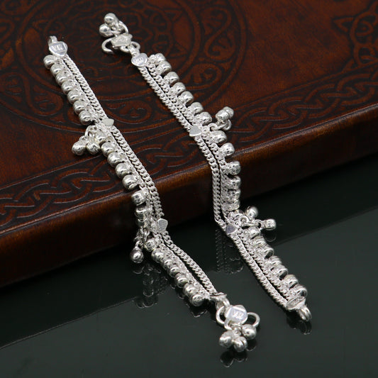 5" Vintage fancy style customized Sterling silver baby anklets, charm ankle bracelet, best kids gifting jewelry birthday gift india ank288 - TRIBAL ORNAMENTS