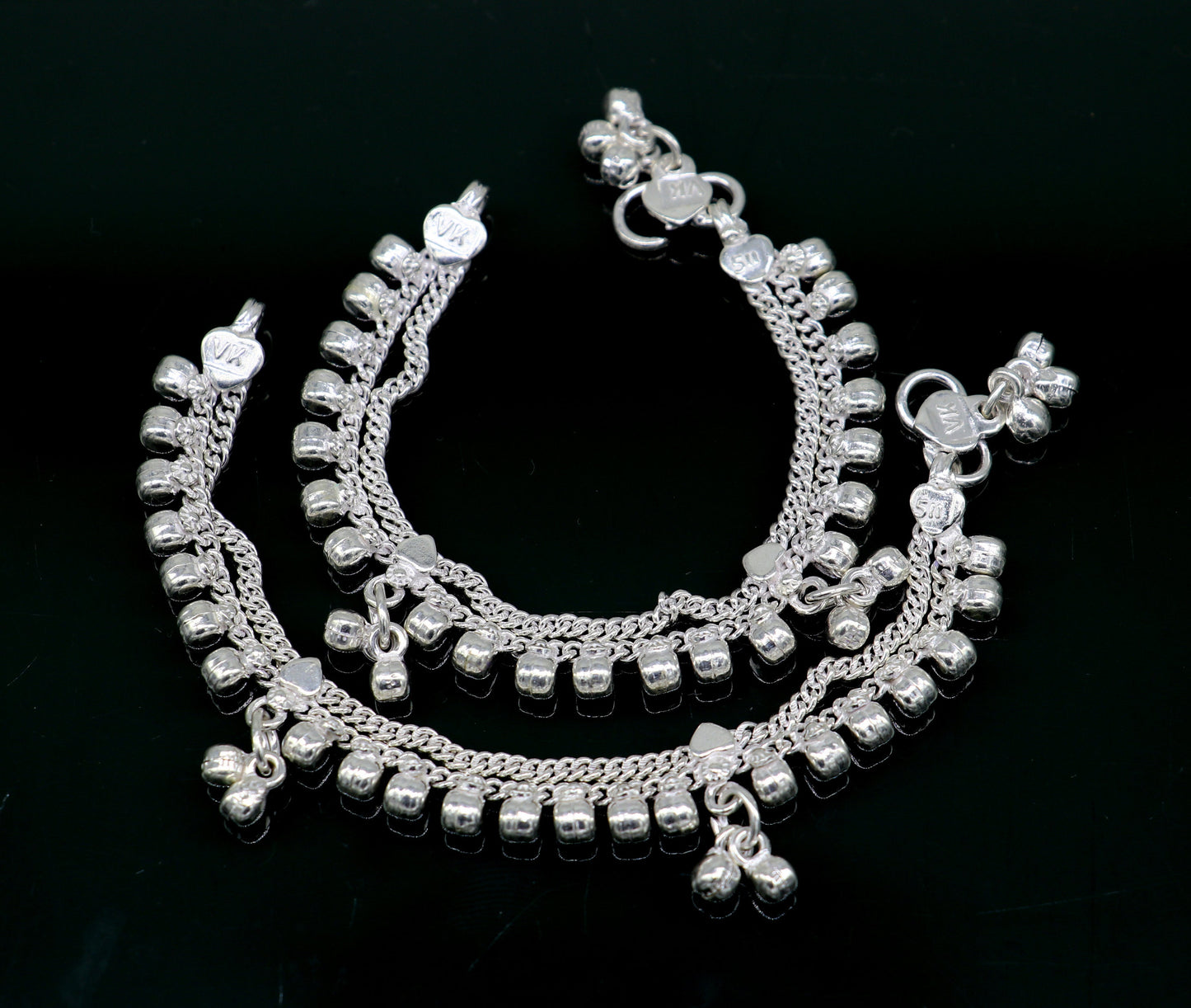 5" Vintage fancy style customized Sterling silver baby anklets, charm ankle bracelet, best kids gifting jewelry birthday gift india ank288 - TRIBAL ORNAMENTS