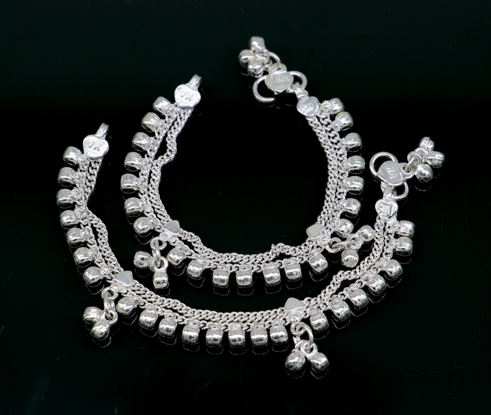 5" Vintage fancy style customized Sterling silver baby anklets, charm ankle bracelet, best kids gifting jewelry birthday gift india ank288 - TRIBAL ORNAMENTS