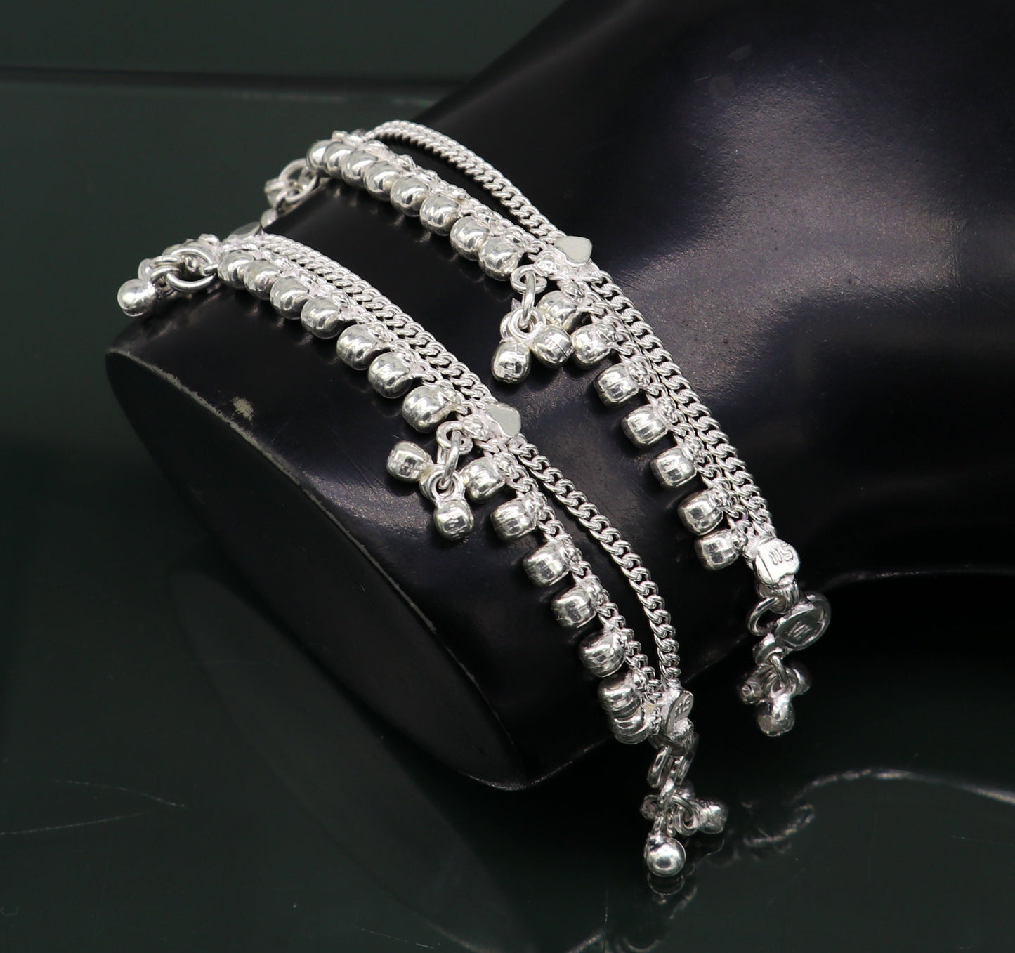 5" Vintage fancy style customized Sterling silver baby anklets, charm ankle bracelet, best kids gifting jewelry birthday gift india ank288 - TRIBAL ORNAMENTS