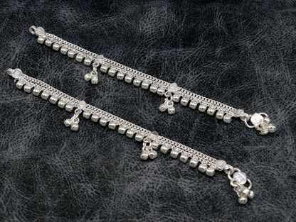 Sterling silver vintage baby anklet with charm, customized tribal design, perfect for kids' jewelry and birthday gifts.