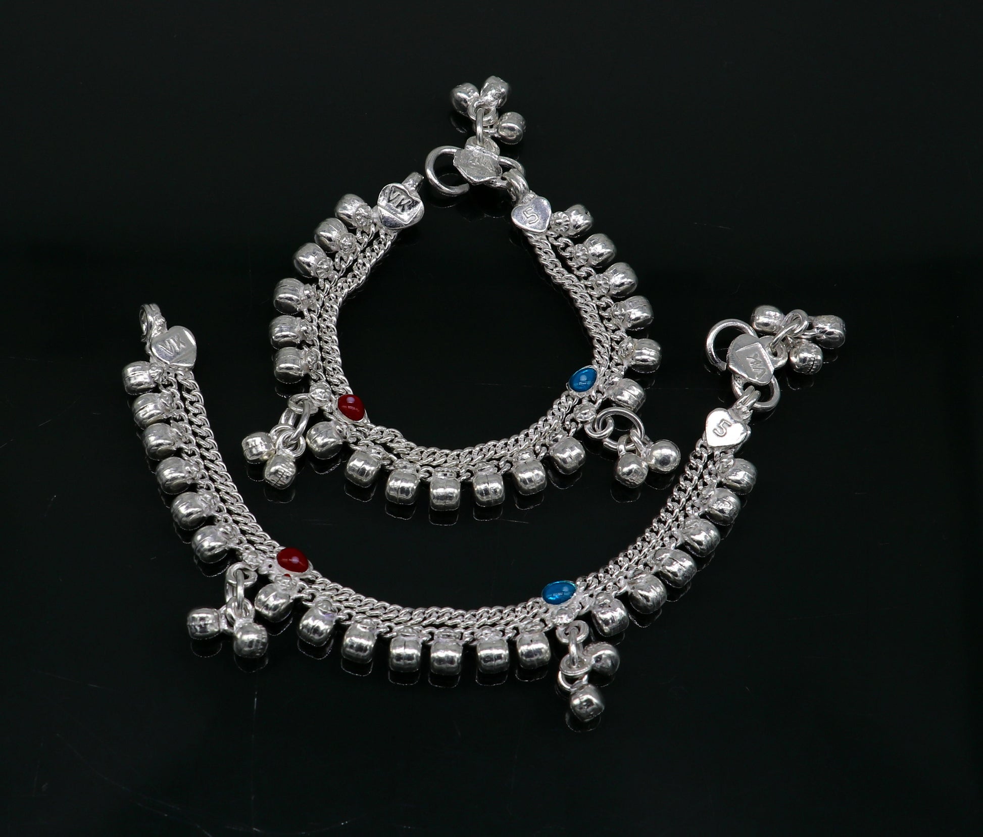 5" Vintage fancy style customized Sterling silver baby anklets, charm ankle bracelet, best kids gifting jewelry birthday gift India ank290 - TRIBAL ORNAMENTS