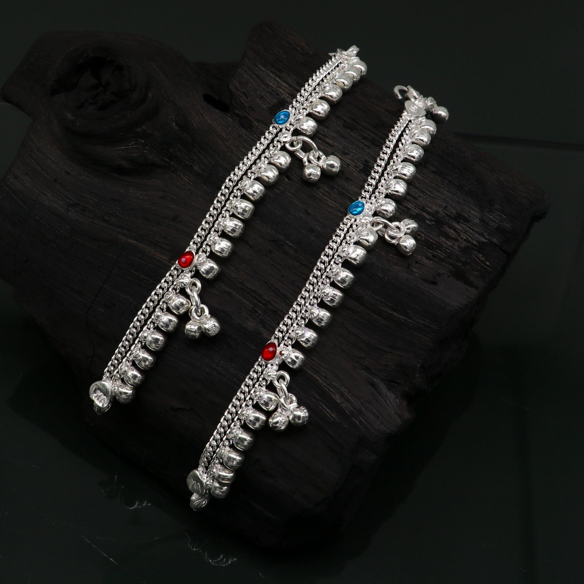 5" Vintage fancy style customized Sterling silver baby anklets, charm ankle bracelet, best kids gifting jewelry birthday gift India ank290 - TRIBAL ORNAMENTS