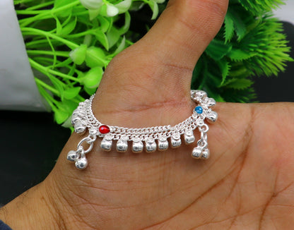 5" Vintage fancy style customized Sterling silver baby anklets, charm ankle bracelet, best kids gifting jewelry birthday gift India ank290 - TRIBAL ORNAMENTS