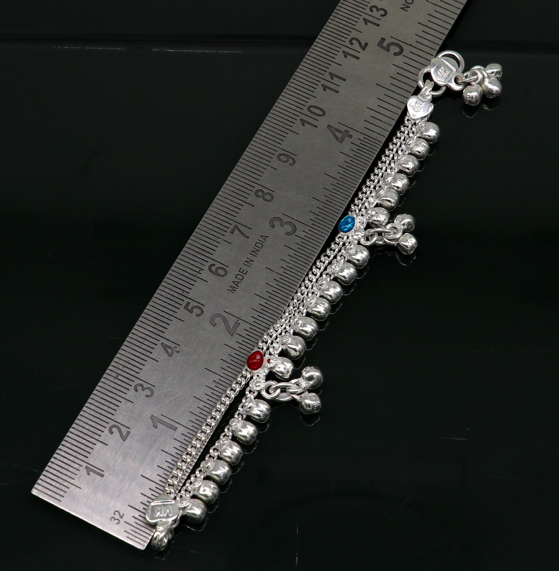 5" Vintage fancy style customized Sterling silver baby anklets, charm ankle bracelet, best kids gifting jewelry birthday gift India ank290 - TRIBAL ORNAMENTS