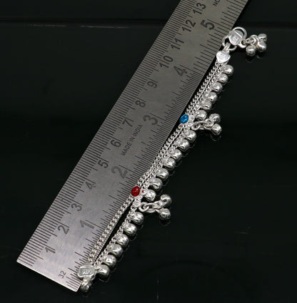 5" Vintage fancy style customized Sterling silver baby anklets, charm ankle bracelet, best kids gifting jewelry birthday gift India ank290 - TRIBAL ORNAMENTS