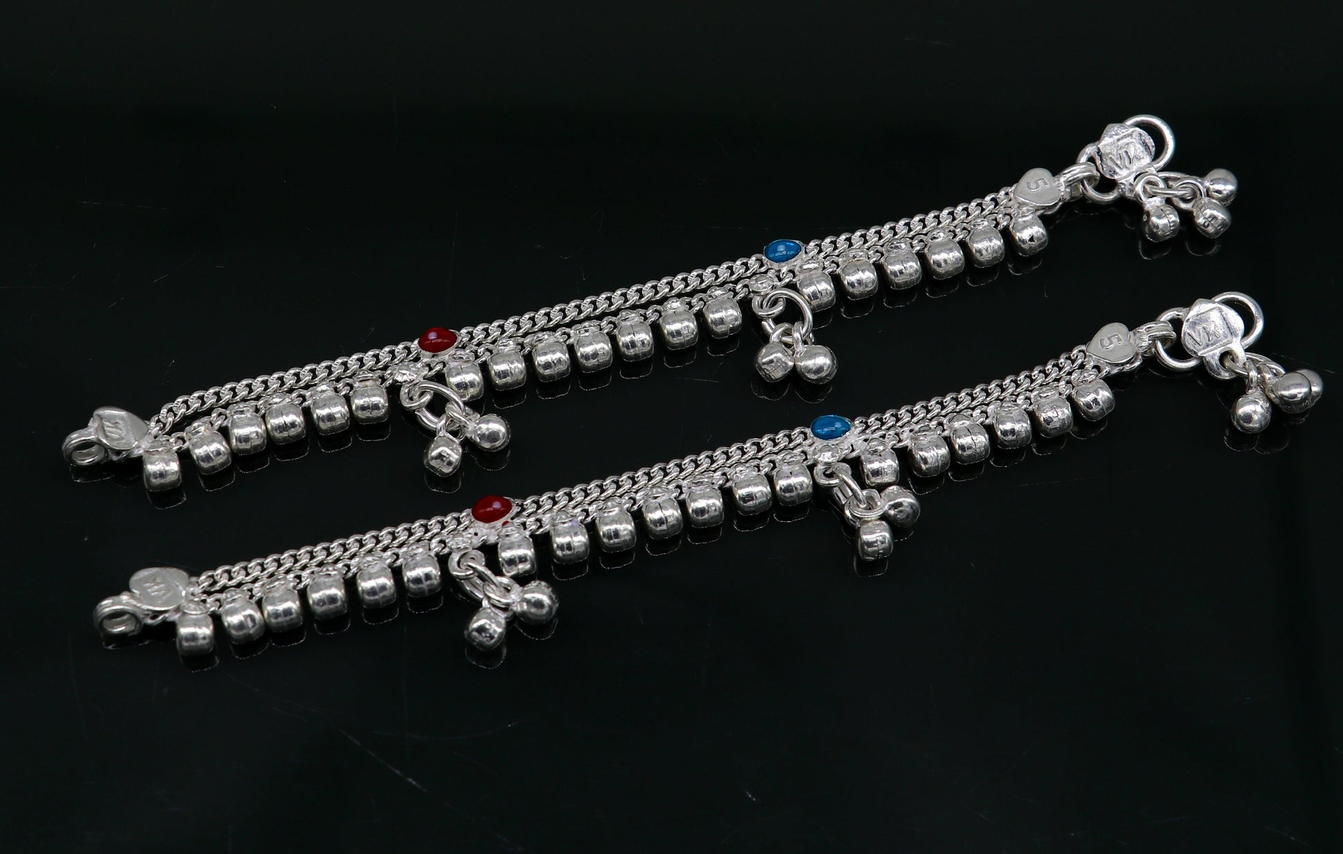 5" Vintage fancy style customized Sterling silver baby anklets, charm ankle bracelet, best kids gifting jewelry birthday gift India ank290 - TRIBAL ORNAMENTS